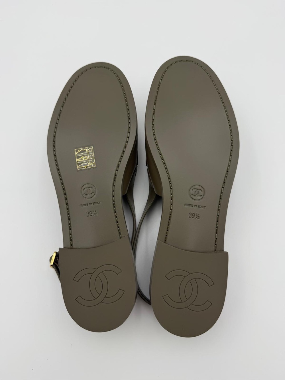 CHANEL Olive Green Leather Slingback Loafers with Gold CC Hardware - Picture 2 of 5